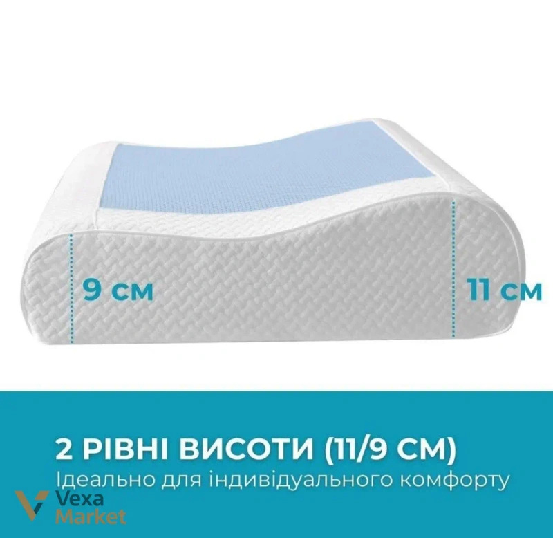 Ортопедическая подушка CoolGel IDEIA 60x40x11/9 см с охлаждающим гелем — фото 2