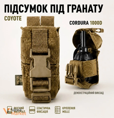 Підсумок під гранату РГД/Ф1 Coyote Cordura 1000D з кріпленням Molle