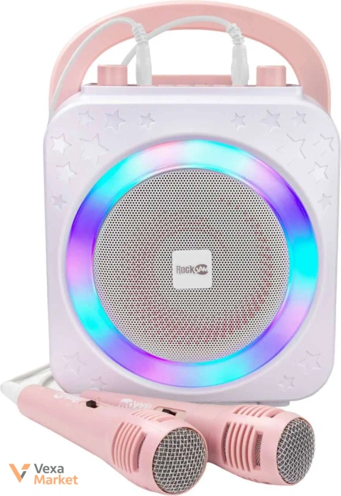 Портативна караоке-система RockJam RJPS150 рожева з двома мікрофонами та Bluetooth