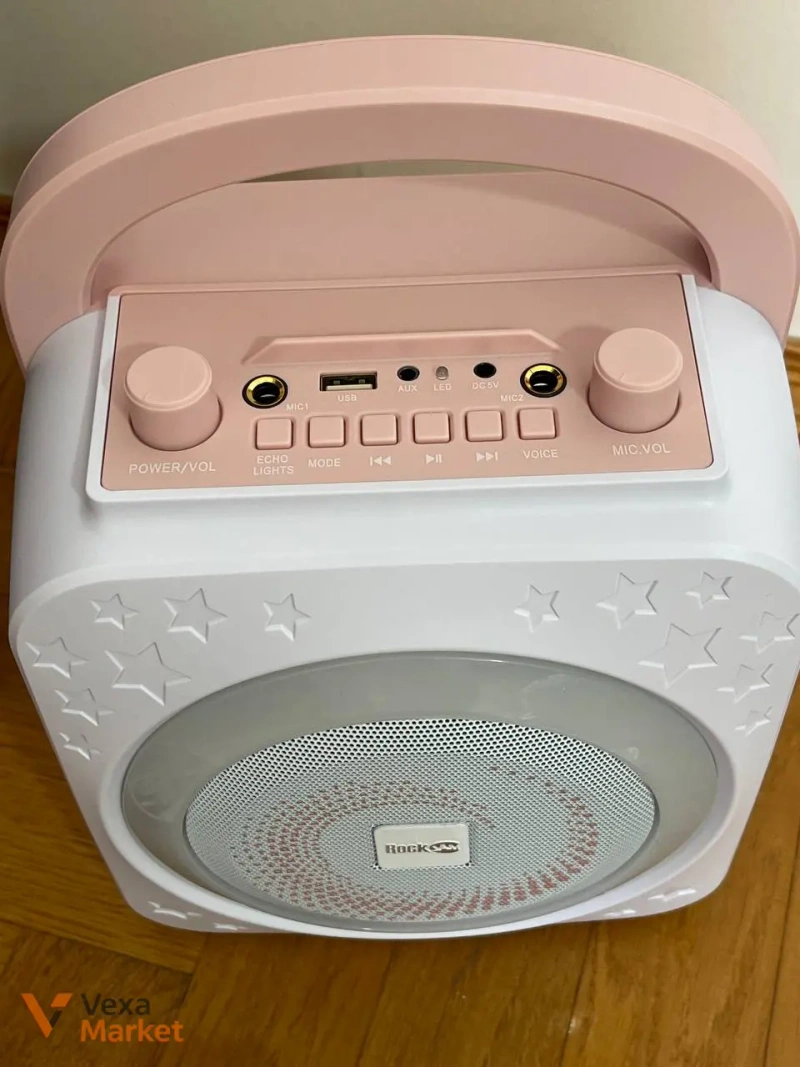 Портативна караоке-система RockJam RJPS150 рожева з двома мікрофонами та Bluetooth — фото 2