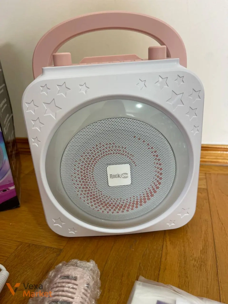 Портативна караоке-система RockJam RJPS150 рожева з двома мікрофонами та Bluetooth — фото 3