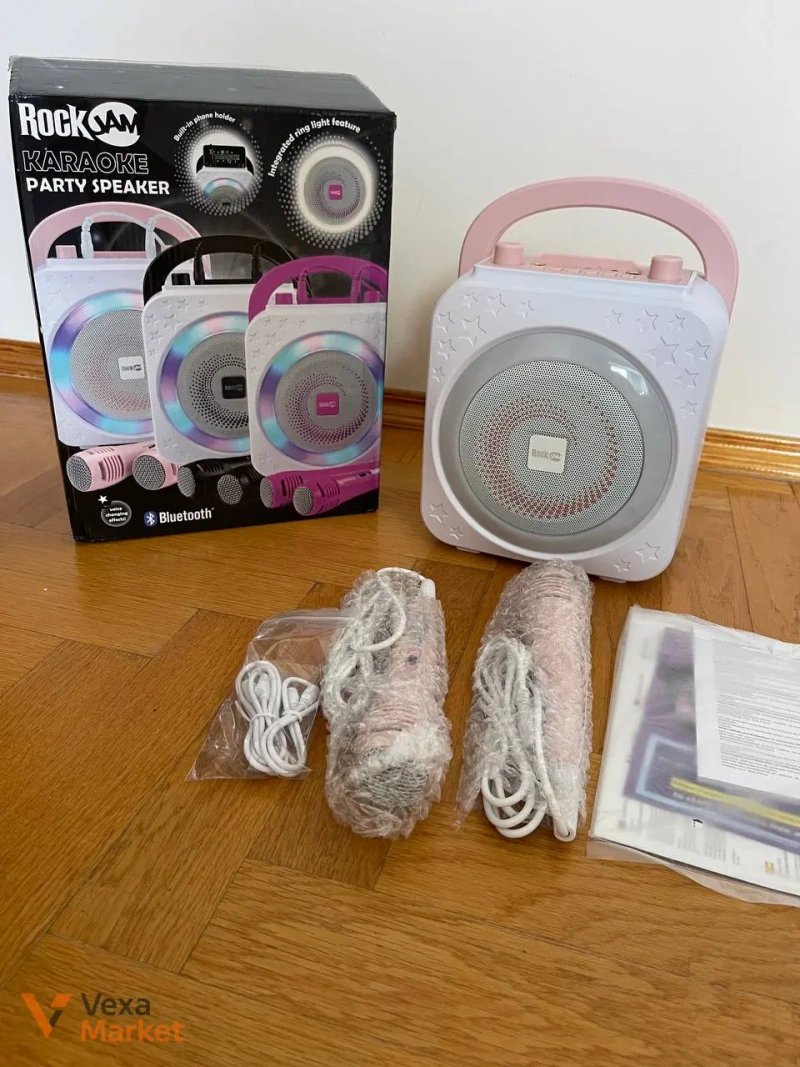 Портативна караоке-система RockJam RJPS150 рожева з двома мікрофонами та Bluetooth — фото 4