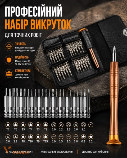 Професійний набір викруток для точних робіт з 30 насадками