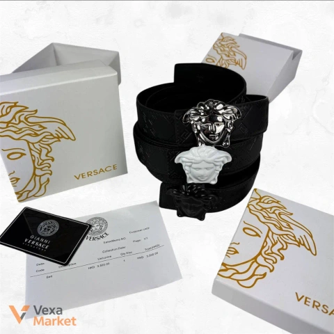 Ремень Versace шкіряний чорний 120 см
