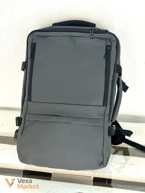 Рюкзак сірий з екошкіри + Оксфорд, 3 відділення, 35л, USB