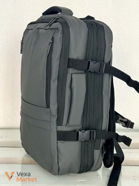 Рюкзак сірий з екошкіри + Оксфорд, 3 відділення, 35л, USB — фото 2