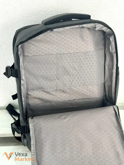 Рюкзак сірий з екошкіри + Оксфорд, 3 відділення, 35л, USB — фото 7