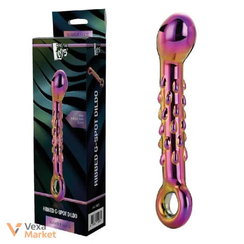 Скляний ребристий фалоімітатор з кільцем Glamour Glass Ribbed