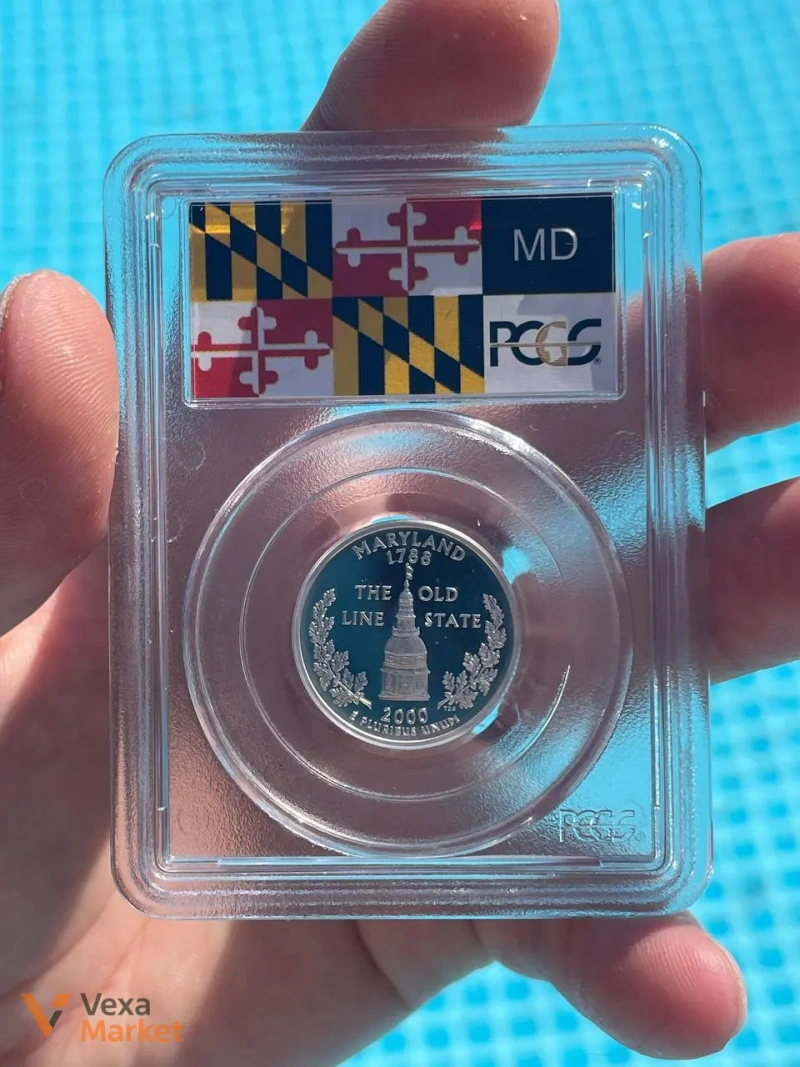 Срібна колекційна монета США 25 центів (квотер) 2000-S «Меріленд» PCGS PR69DCAM — фото 2