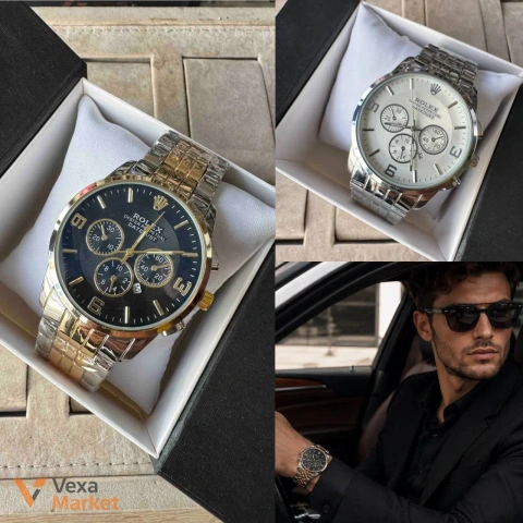 Стильний чоловічий годинник Rolex з хронографом, сріблясто-золотистий