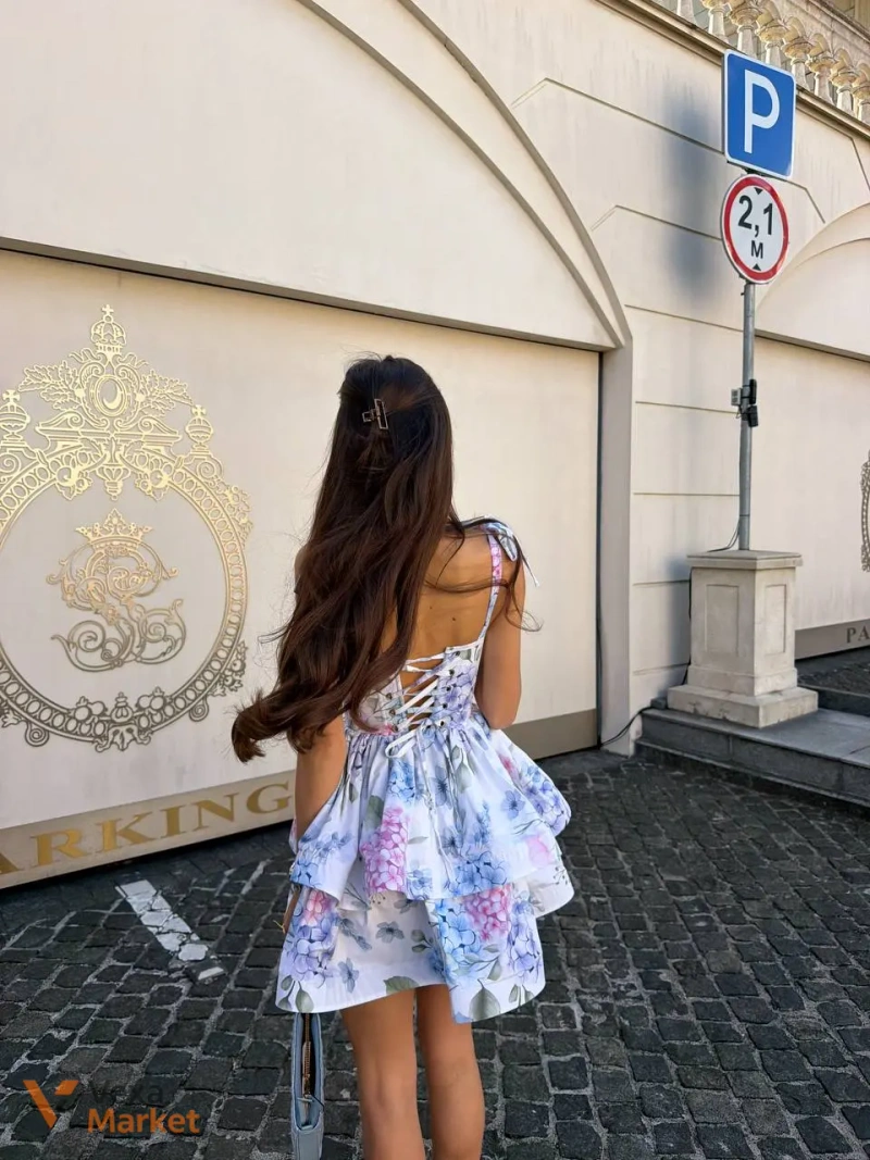 Сукня з корсетним верхом та спідницею з воланами — фото 2