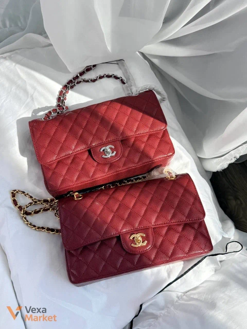 Сумка Chanel Classic Flap 25 Burgundy зерниста шкіра золото/срібло