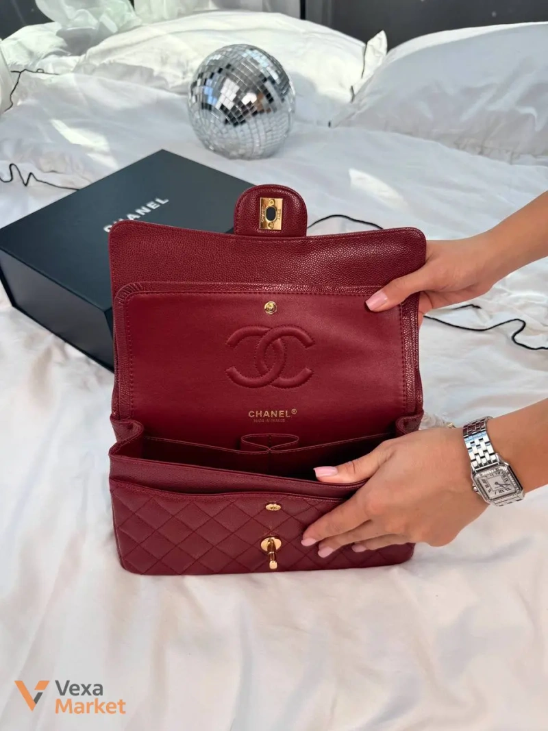 Сумка Chanel Classic Flap 25 Burgundy зерниста шкіра золото/срібло — фото 3