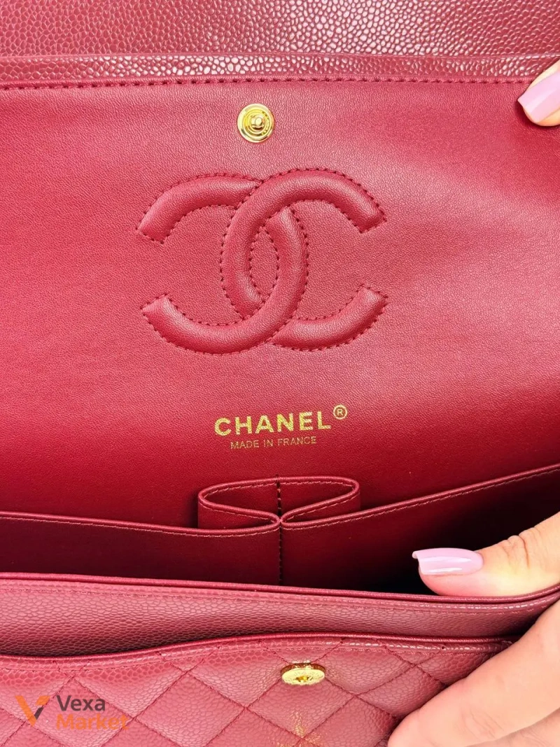 Сумка Chanel Classic Flap 25 Burgundy зерниста шкіра золото/срібло — фото 5