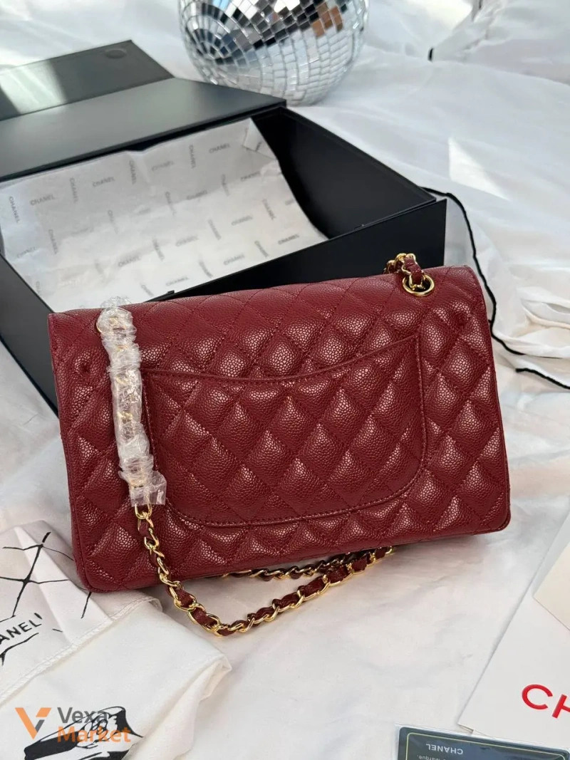 Сумка Chanel Classic Flap 25 Burgundy зерниста шкіра золото/срібло — фото 6