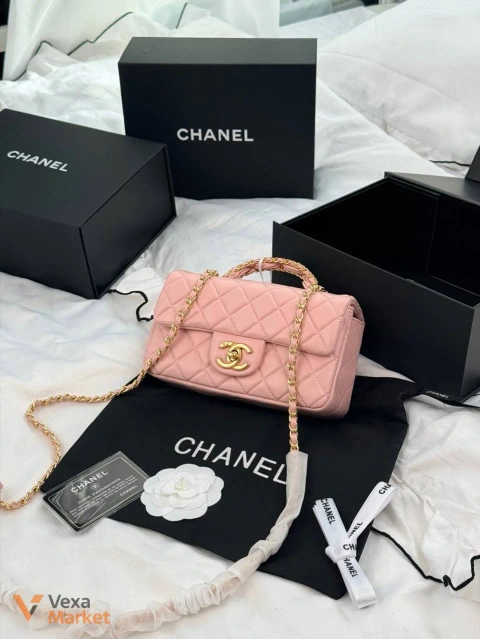 Сумка Chanel Classic Flap Top Handle рожева зі шкіри