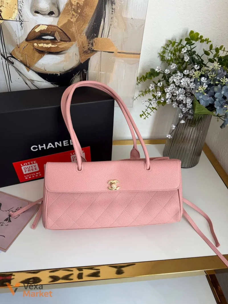 Сумка Chanel шкіряна рожева 30-15 см — фото 2