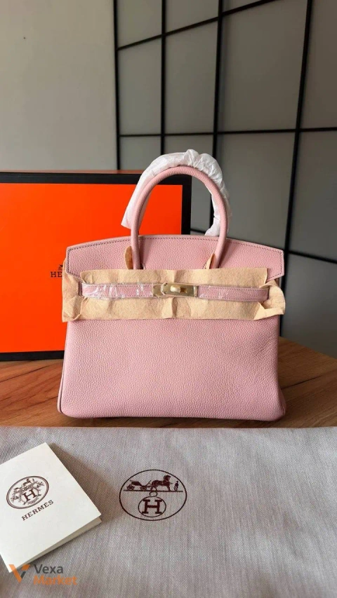 Сумка Hermes рожева шкіряна розмір 30/25