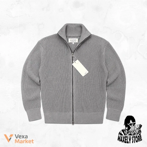 Светр Maison Margiela Ribbed Cotton and Wool-Blend Zip-Up Сірий