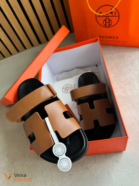 Тапки Hermes шкіряні коричневі