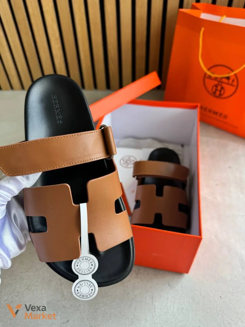 Тапки Hermes шкіряні коричневі — фото 2
