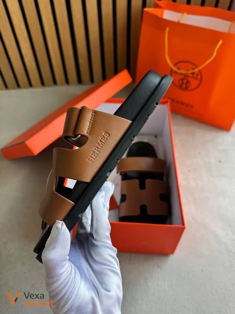 Тапки Hermes шкіряні коричневі — фото 3