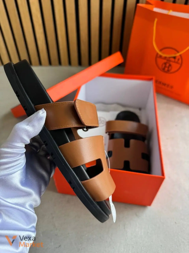 Тапки Hermes шкіряні коричневі — фото 4