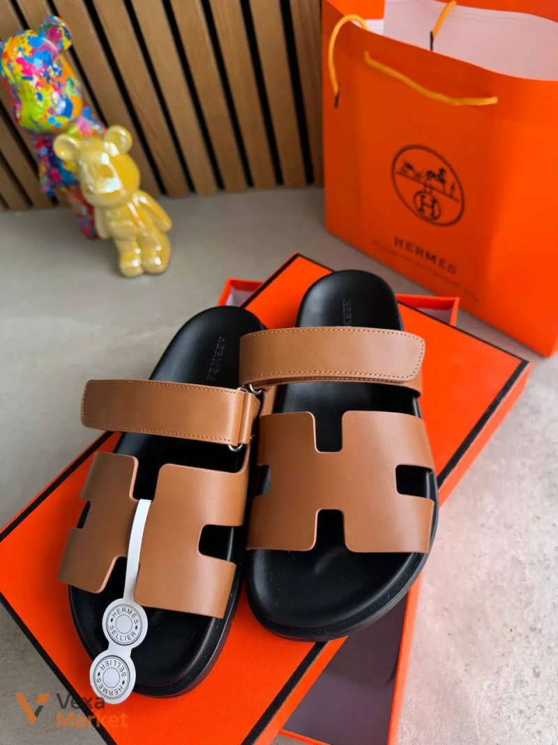 Тапки Hermes шкіряні коричневі — фото 6