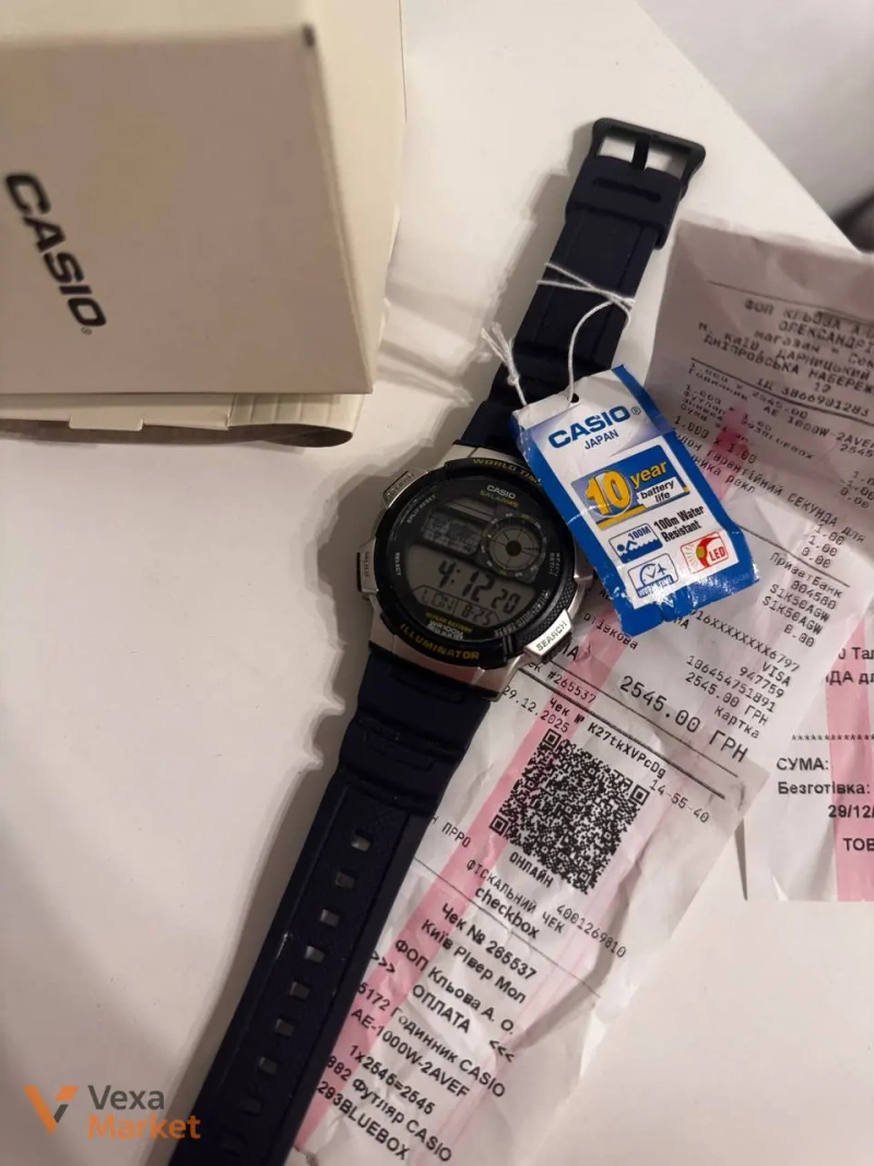 Цифровий наручний годинник Casio AE-1000W синій — фото 2