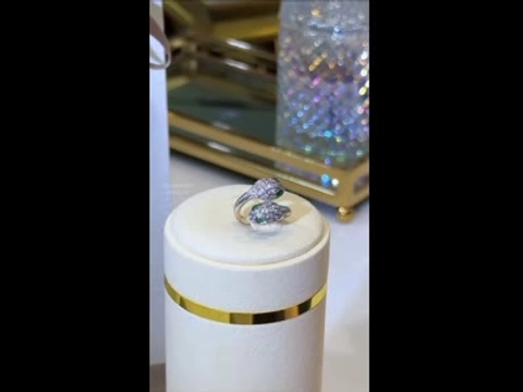 BVLGARI SERPENTI SEDUTTORI RING 18K Gold Diamonds Emeralds Size M