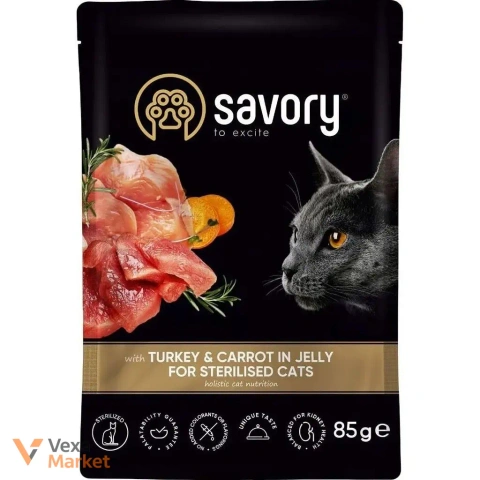 Вологий корм для стерилізованих котів Savory з індичкою та морквою в желе 85 г