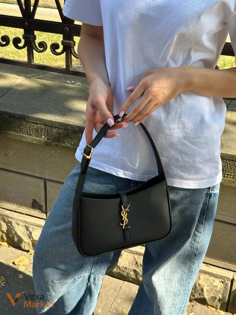 Yves Saint Laurent Hobo Le 5 A 7 Leather Shoulder Bag Black — фото 2