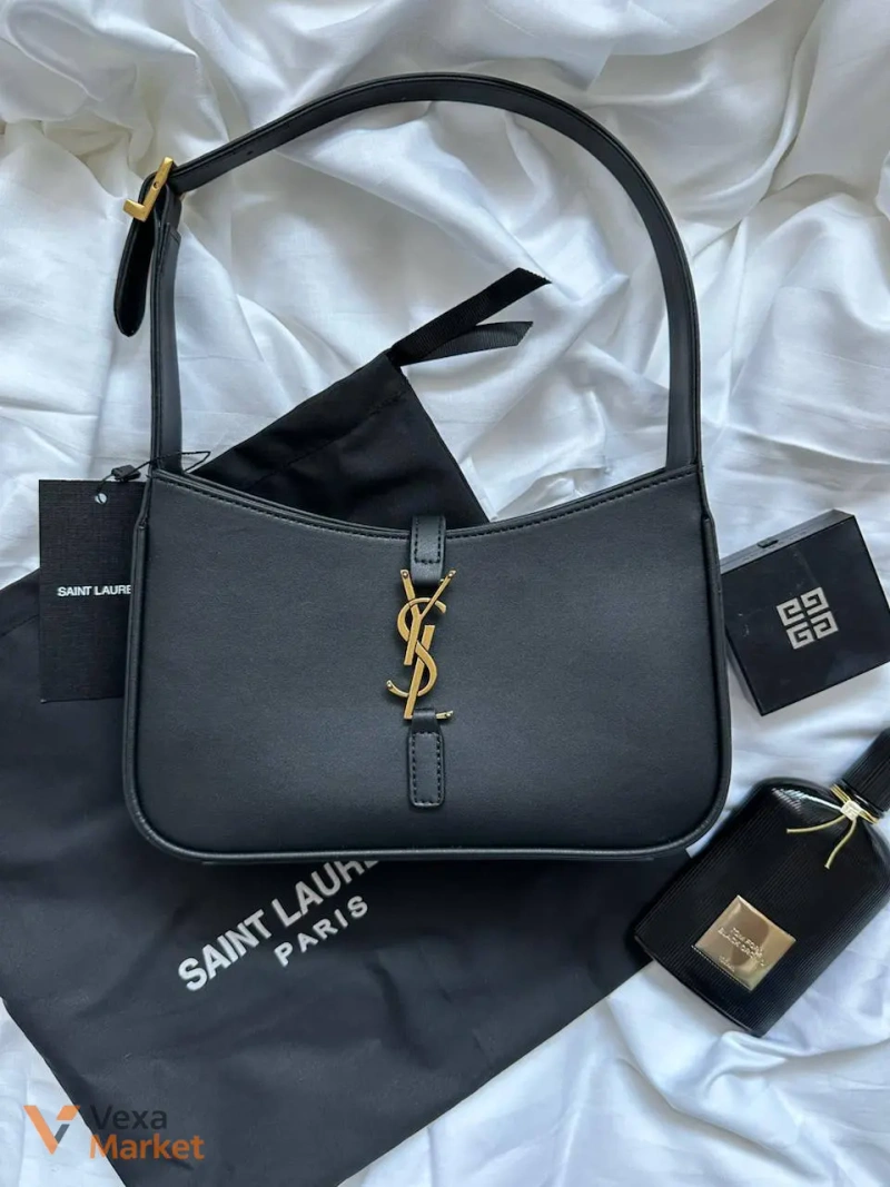 Yves Saint Laurent Hobo Le 5 A 7 Leather Shoulder Bag Black — фото 3