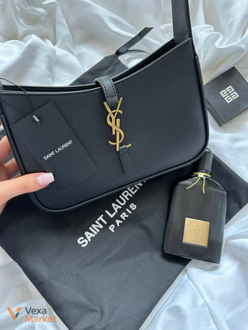 Yves Saint Laurent Hobo Le 5 A 7 Leather Shoulder Bag Black — фото 4