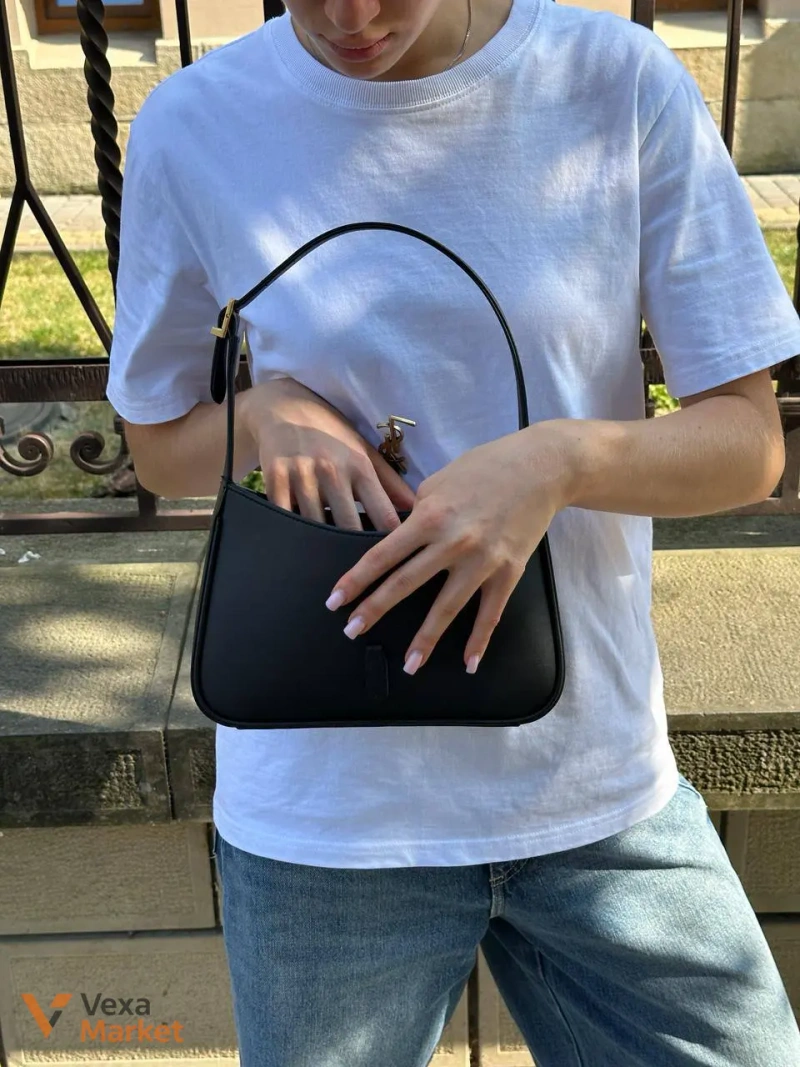 Yves Saint Laurent Hobo Le 5 A 7 Leather Shoulder Bag Black — фото 5