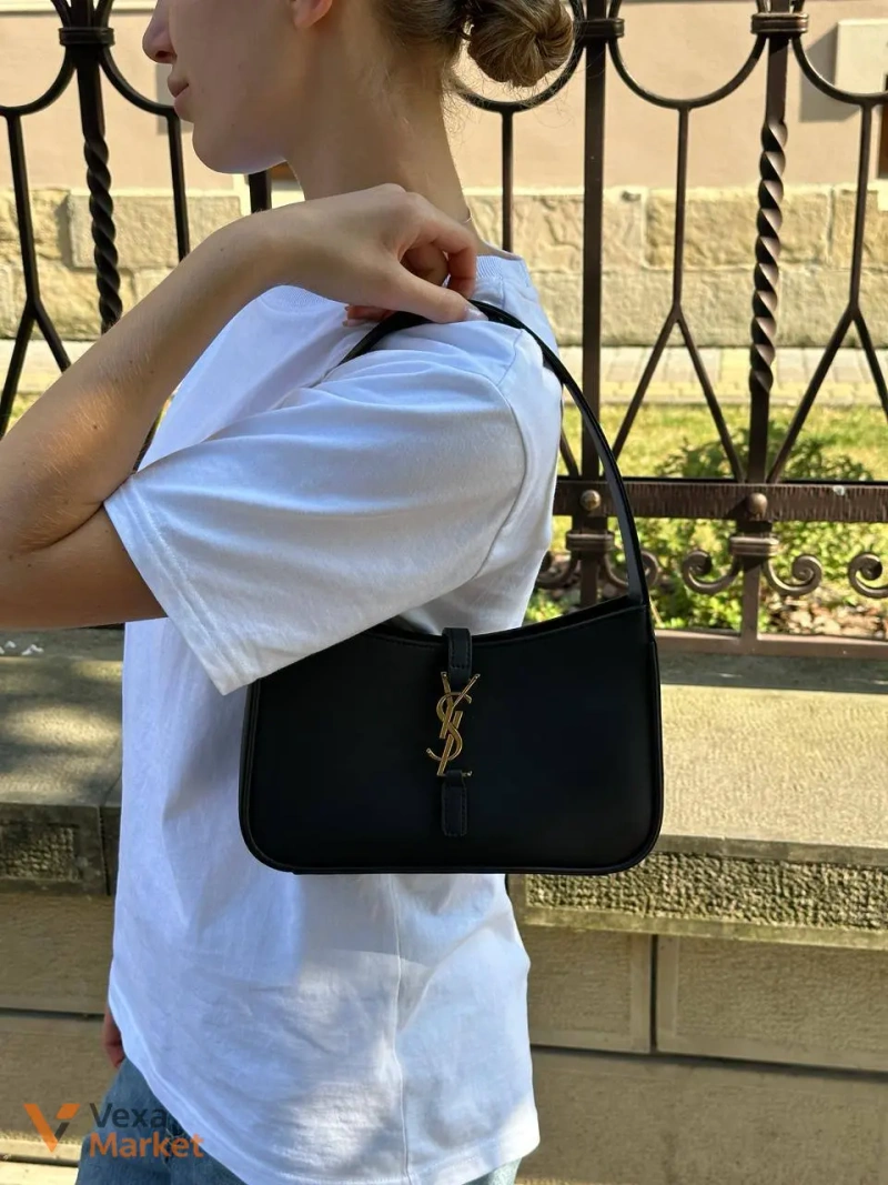 Yves Saint Laurent Hobo Le 5 A 7 Leather Shoulder Bag Black — фото 6