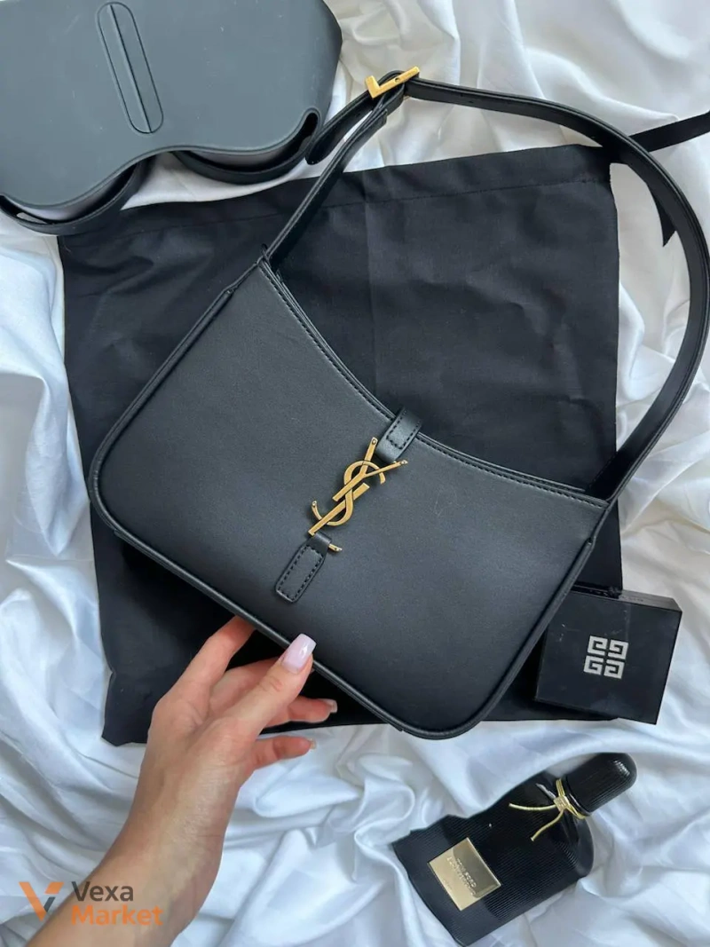 Yves Saint Laurent Hobo Le 5 A 7 Leather Shoulder Bag Black — фото 7