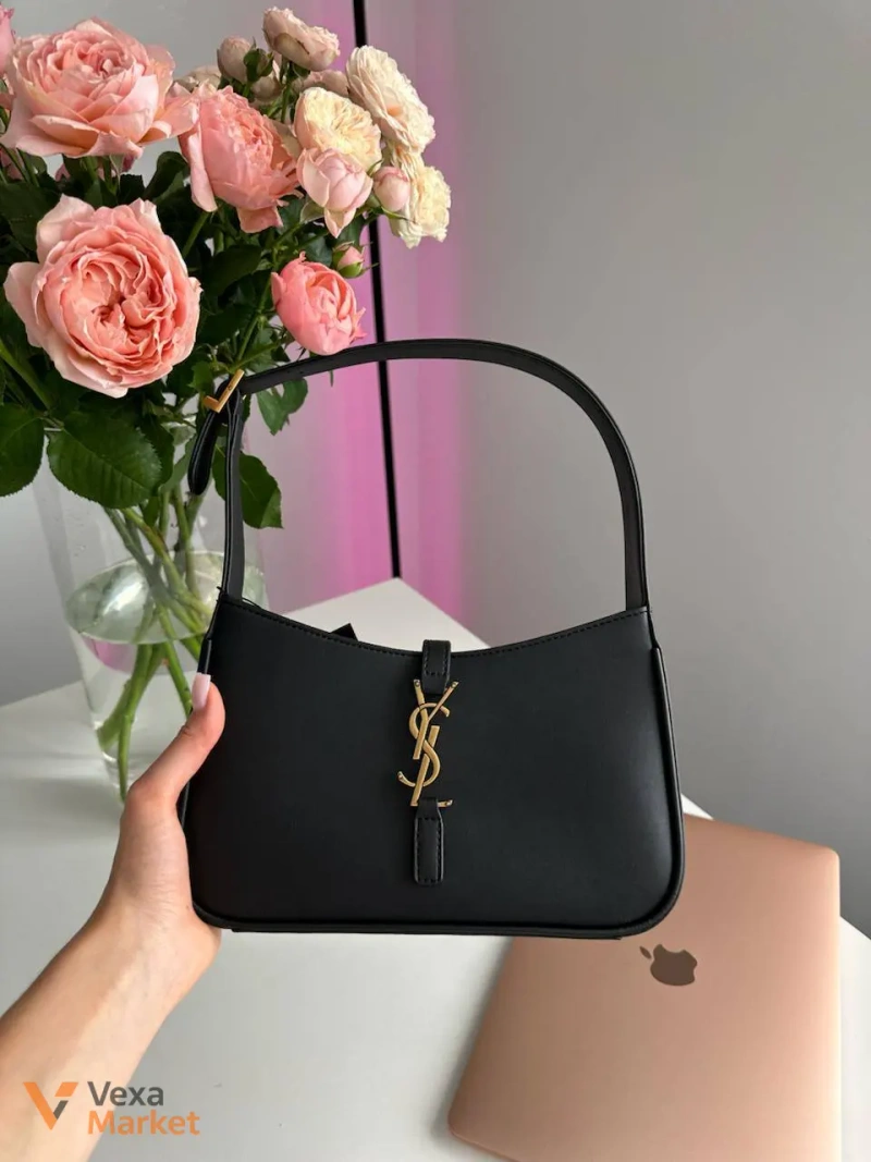 Yves Saint Laurent Hobo Le 5 A 7 Leather Shoulder Bag Black — фото 8