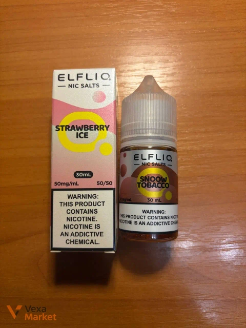 Жидкость для вейпа Elf Liq Snoow Tobacco и Strawberry Ice