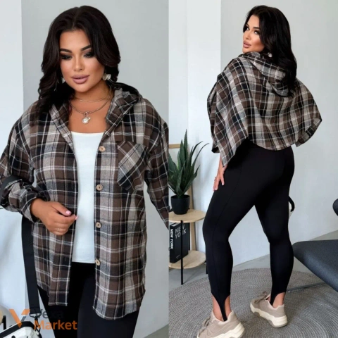Жіночий комплект одягу: сорочка фланелева, футболка та лосини
