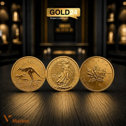 Золоті монети AUSTRALIAN KANGAROO, BRITANNIA, CANADIAN MAPLE LEAF 31,1 г