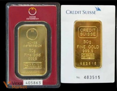 Золоті зливки 50 г Argor/Credit Suisse/Commerzbank/Valcambi/Umicore/PAMP/Münze