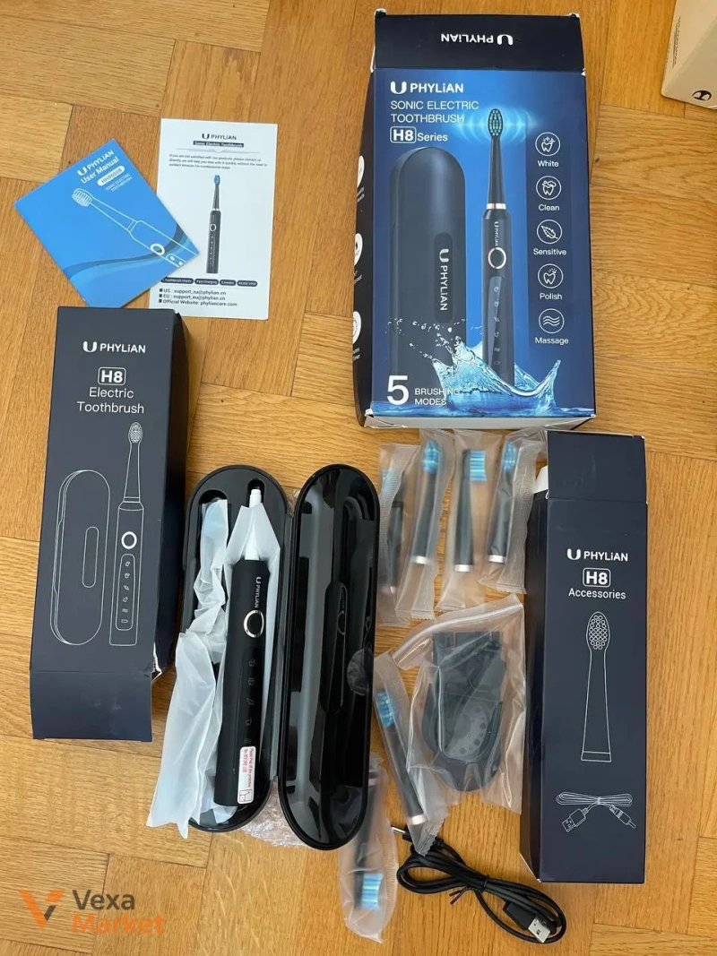 Звукова електрична зубна щітка Phylian SONIC H8 Series в кейсі з 8 насадками — фото 2
