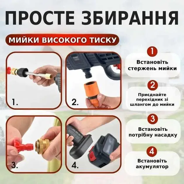 Акумуляторна автомийка високого тиску 1 акб Портативна автомобільна мийка Набір для машин у кейсі TC — фото 4