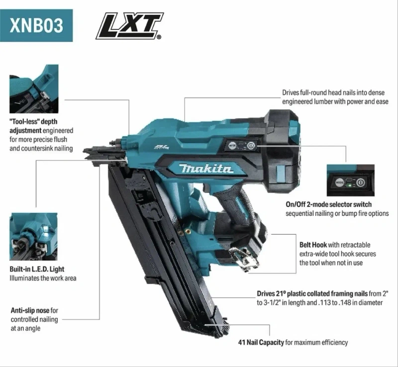Акумуляторний каркасний нейлер,цвяхозабивач Makita XNB03(DBN901) 18v — фото 6