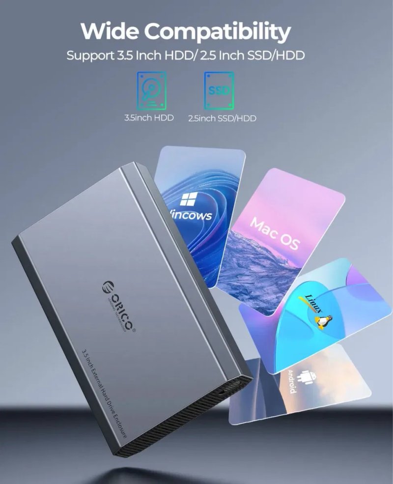 Алюмінієвий корпус ORICO для жорсткого дискаSSD SATA 3,5 дюйма 6Гбіт/с — фото 4