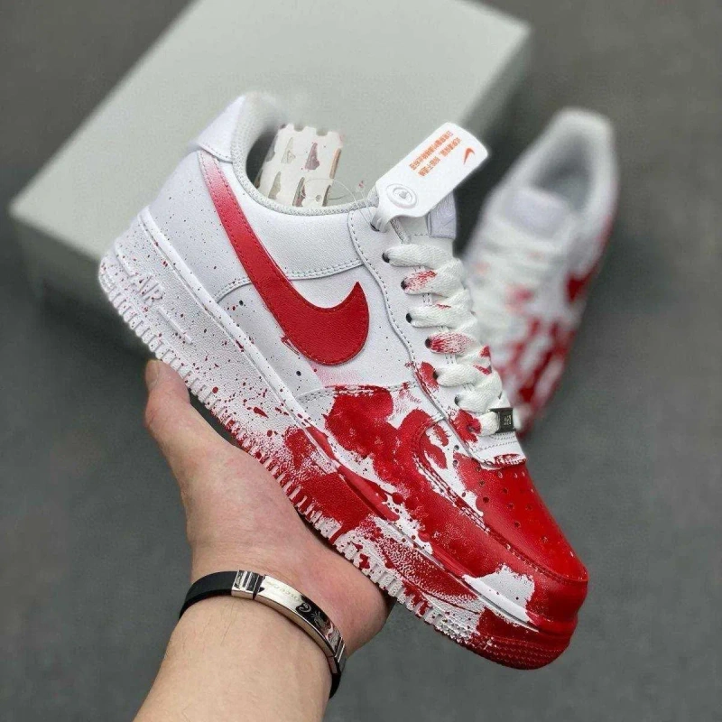 (БЕЗ ПЕРЕДОПЛАТИ)Nike Air Force 1 Blood Custom найк аір аер форс  білі — фото 2