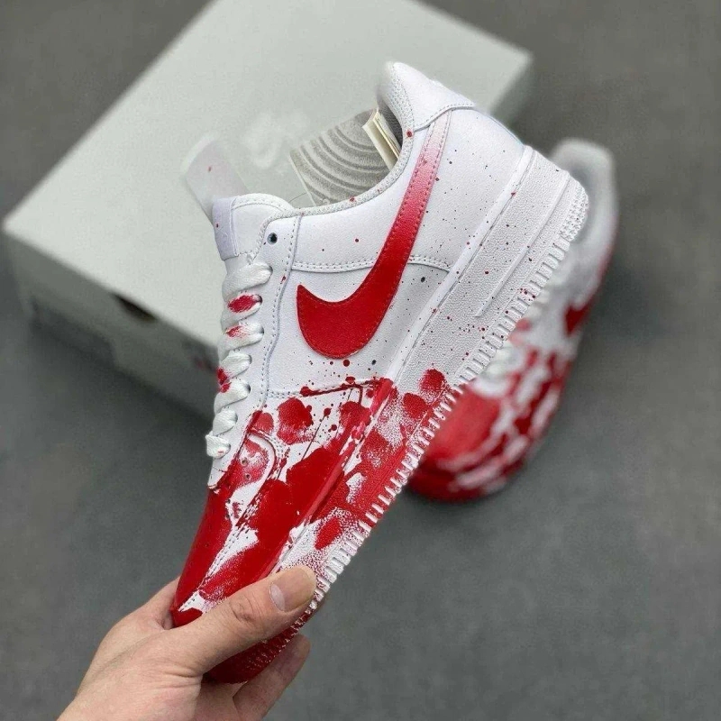 (БЕЗ ПЕРЕДОПЛАТИ)Nike Air Force 1 Blood Custom найк аір аер форс  білі — фото 4