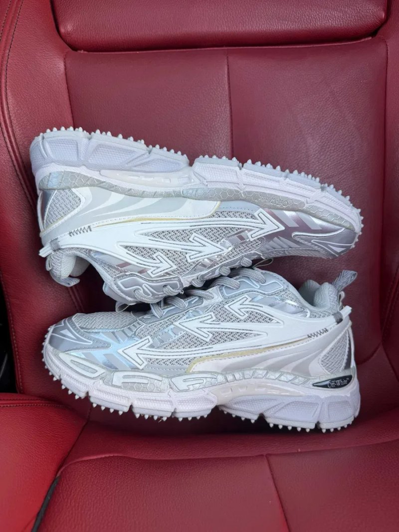 (БЕЗ ПЕРЕДОПЛАТИ) Off-White "Be Right Back" Grey White офф вайт бі райт бек сіро-білі сітчасті кросівки з фірмовою стрілкою та масивною підошвою — фото 2