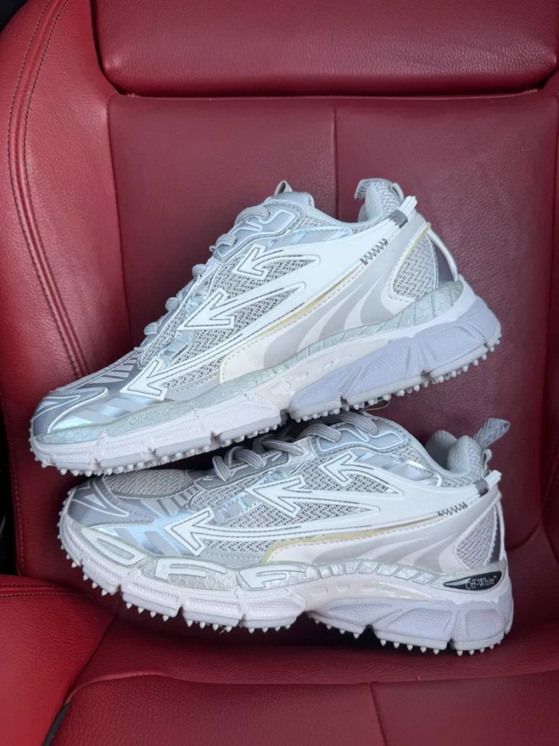 (БЕЗ ПЕРЕДОПЛАТИ) Off-White "Be Right Back" Grey White офф вайт бі райт бек сіро-білі сітчасті кросівки з фірмовою стрілкою та масивною підошвою — фото 3